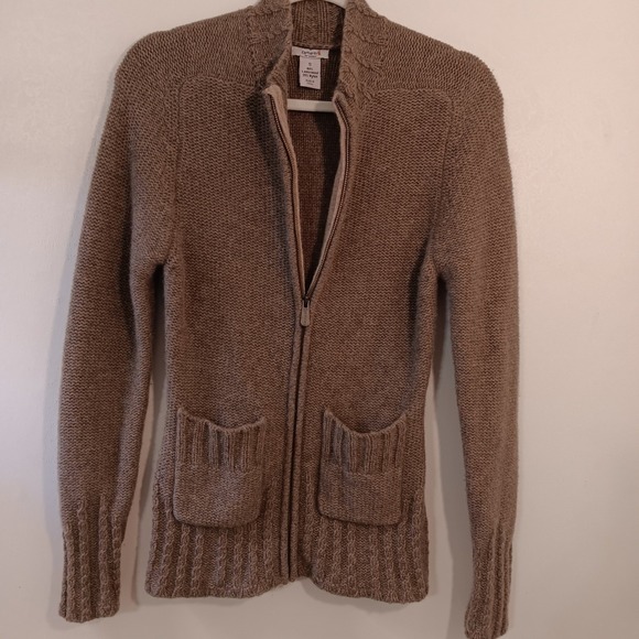 Carhartt Full Zip Lambswool Blend Knit Cardigan Sweater Women Small Brown Pocket - Picture 1 of 9